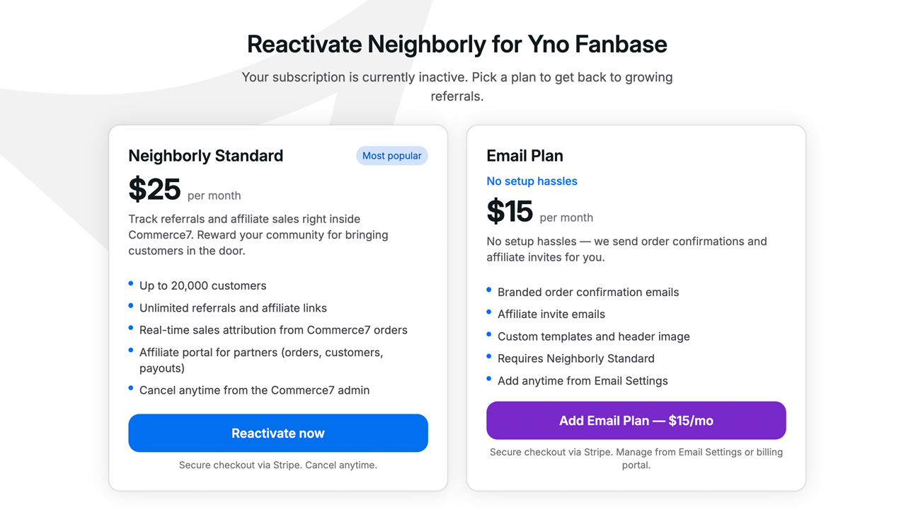 Yno Neighborly plans page